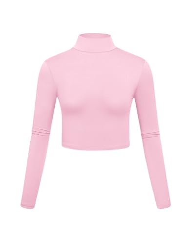 Image of Kindcall Lightweight Mock Turtleneck Crop Tops Long Sleeve Casual Base Layer for Women