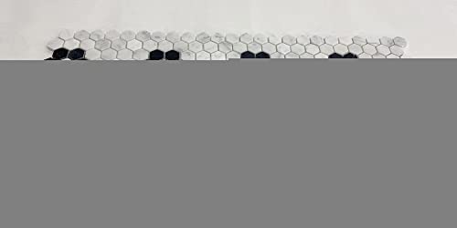 Stone Center Online Carrara White Marble 1 Inch Hexagon Rosette Mosaic Tile W/Nero Marquina Black Honed Kitchen Bath Wall Floor Backsplash Shower (1 Sheet) #TOP3