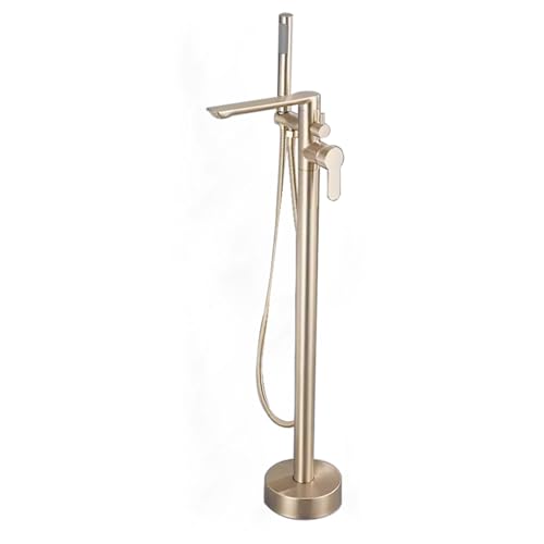 Grifo Bañera de Pie Oro Cepillado Rotación de 360° Salidas Duales Grifos Duchas de Baño con Alcachofa Frío y Calor
