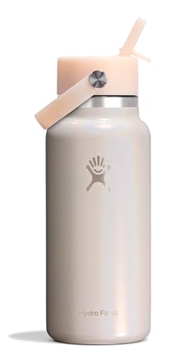 Image of Hydro Flask Water Bottle - Insulated Stainless Steel - Wide Straw Lid, Non Spill, Leakproof in 24 Oz Glimmer Cream