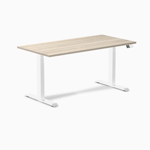 Image of Desky Electric Standing Desk, 59.1 inch Laminate Height Adjustable Sit Stand Desk, Dual Motor, 4 Memory Presets, Ergonomic Computer Workstation for Home Office - Classic Oak Top and White Frame