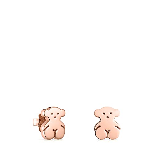TOUS Pendientes con Baño de Oro Rosa 18Kt sobre Plata para Mujer con Motivo en Oso de 1.15 cm y Cierre a Presión, Clásico y Elegante, Colección Sweet Dolls