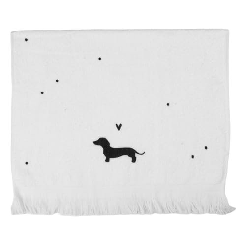 Clayre & Eef Gästehandtuch 40x66cm Sausage Dog Black/White Dackel Hund Baumwolle