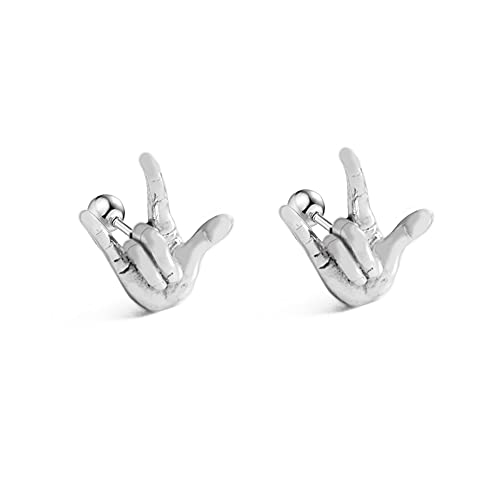 16G Rock On Hand Cartilage Stud Earrings for Women Men Boys Girls Fashion Punk Personalized Stainless Steel Flat Screw Back Helix Hypoallergenic Ear Piercing Jewelry Gifts Daughter Birthday Bff Xmas