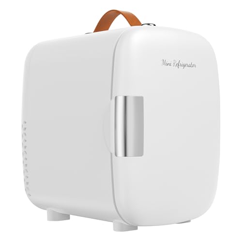 Image of Sweetcrispy Mini Fridge for Bedroom, Office & Car, Portable 4L/4.23QT Mini Refrigerator for Skincare with Handle, Ultra-Quiet Energy-Saving Compact Cooler for Drinks, Food, Skincare & Makeup, AC/DC