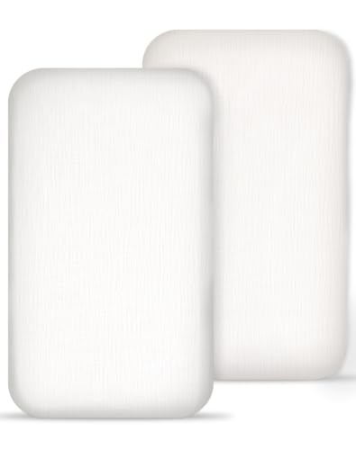 Image of Muslin Bedside Bassinet Sheets 2 Pack, 33x20 Fitted Ultra Soft & Breathable Bedside Sleeper Sheets, Ideal for Baby Girl and Boy, Perfect for Newborns (White-White, Bedside Sleeper Sheet)