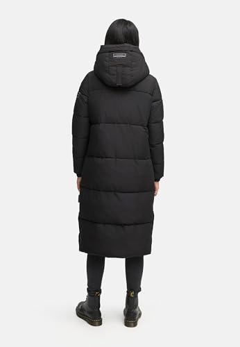 Navahoo Damen langer Wintermantel warmer Steppmantel mit 2-Wege-Reißverschluss und verstellbarer Kapuze Taublüte XIV Black Gr. XS