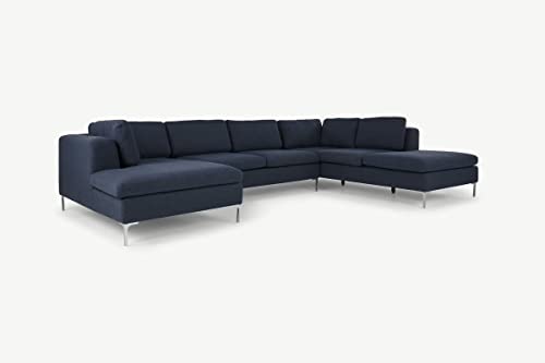 Image of Smith U Shape 7 Seater Corner RHS Fabric Sofa Set in Dark Blue Color for Living Room, Couch Sofa for Living Room, Seven Seater Sofa