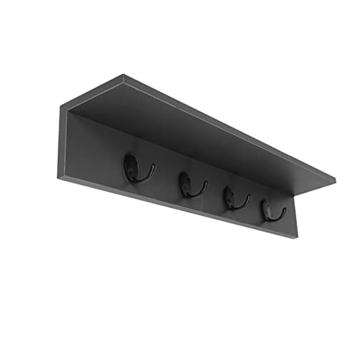 The Secret Home - Perchero de Pared con Estante - Estantería Balda Flotante Color Negro - Mueble Organización para Colgar - Estantería para Salón, Cocina, Recibidor
