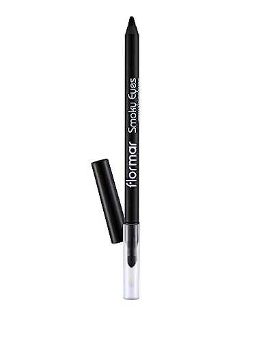 Flormar Smoky Eyes Waterproof Eyeliner – crayon yeux waterproof longue tenue avec applicateur éponge – couleur intense, texture crémeuse & maquillage yeux pro, 01 Carbon Black