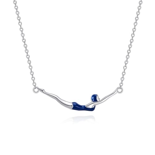 YFN Nuoto catena in argento sterling nuoto ciondolo collana blu nuoto gioielli per donne ragazze nuoto regali per nuotatore, Argento sterling, Nessuna pietra preziosa