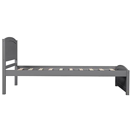 Klwenas Maec Wood Twin Size Platform Bed Frame with Headboard&Footboard for Kids,Twin Mattress Foundation Sleigh Bed with Wood Slat Support,No Box Spring Needed (Gray, Twin) - Thumbnail 7