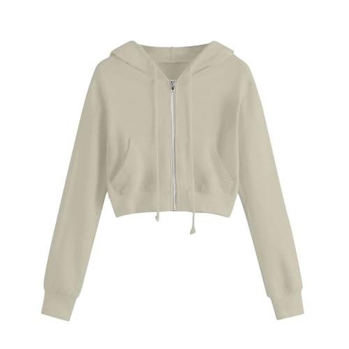 Zip Up Hoodie Women Hoodies for Teen Girls Crop Long Sleeve Sweatshirt Trendy Y2K Crop Tops Jacket with Pocket