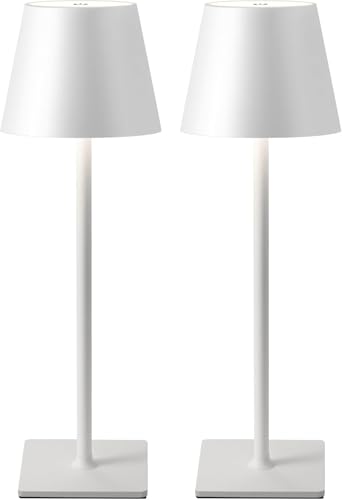 2 Pezzi Lampada da Tavolo LED Ricaricabile Senza Fili – Dimmerabile Touch, 2400mAh, 3 Tonalità (2700K-6000K), Design Moderno per Interno ed Esterno, Camera da Letto, Soggiorno, Giardino, IP54 (Bianco)