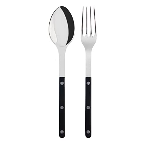 SABRE PARIS - Bistrot 2Pc Serving Set - Serving Spoon - Serving Fork - Premium Stainless Steel - Shiny Black