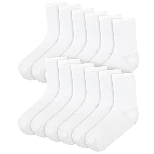A2Z 4 Kids School Socks Pack Of 6 Boys Girls Children Back to School Cotton Rich Plain Crew - Socks 970 6 Pack White 6-9