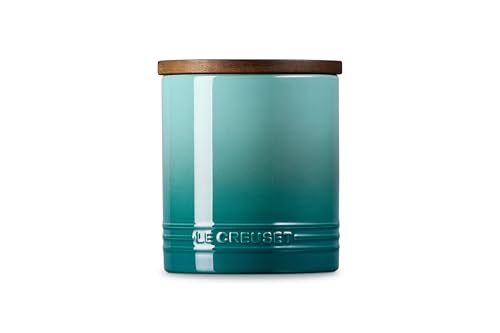 Image of Le Creuset Stoneware Signature XL Salt Cellar and Storage Canister with Wood Lid, 38.4 oz. (1.2 qt.), Riviera