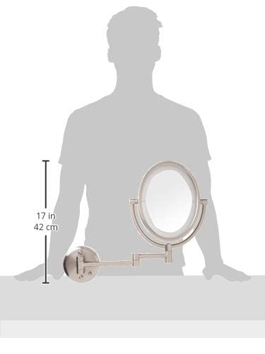 Miniatura 2 de JERDON Espejo de maquillaje de pared de dos caras con luces - Espejo de maquillaje iluminado con aumento de 10X y brazo de montaje en pared - Espejo