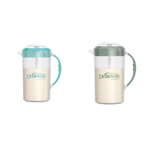 Image of Dr. Brown's 32oz Baby Formula Mixing Pitchers with Adjustable Stopper, Locking Lid & No Drip Spout, Teal & Olive Colors