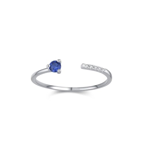KnSam Anillo de compromiso de oro blanco Au 375/585/750, forma abierta, con zafiro azul, moissanita, anillos de amistad, oro blanco 9 K/14 K/18 K, talla 47 – 65, Oro blanco 585 de 14 quilates, Zafiro
