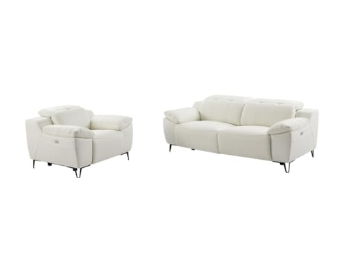 Peso: 198.00 kg Vente-unique - Divano e poltrona 3 posti relax elettrico in Pelle Bianco - ROVETO