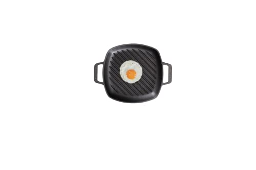 Victoria Cast Iron Square Grill Double Loop Handles, Griddle Pan Seasoned With 100% Kosher Certified Non-Gmo Flaxseed Oil, 10 X 10 Inch, Black #TOP2