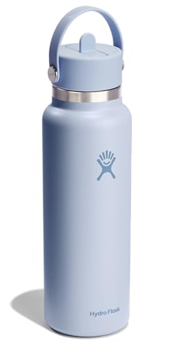 Image of Hydro Flask Water Bottle - Insulated Stainless Steel - Wide Mouth Flex Straw Lid, Non Spill, Leakproof and Refillable in 40 Oz Surf Blue