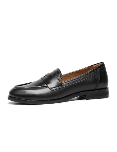 Image of BEAU TODAY Womens Leather Penny Loafers, Slip On Loafer Flats | Premium Sheepskin Upper, Pigskin Lined and Cowhide Insole for All Day Comfort, Non-slip Rubber Sole, Office or Casual Wear