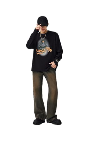 Jeans Pants Trousers Denim Brown Micro Pull Up for Boys Retro Straight High Street Handsome Versatile Long Men2