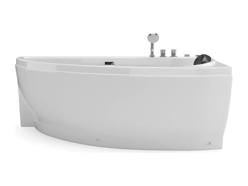 Vente-unique - Baignoire balnéo asymétrique - 160 x 75 cm - Blanche - Angle droit - 1 place -...