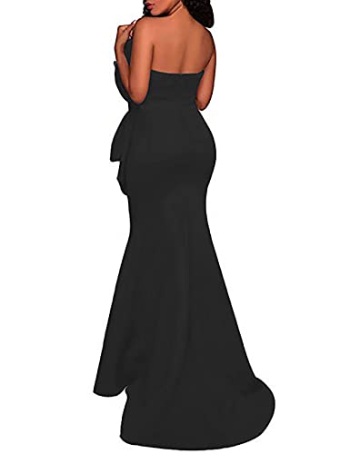 Mayfasey Fashion Women's Sexy Off The Shoulder Oversized Bow Mermaid Applique Evening Cocktail Long Dress Formal Maxi Dresses Black Xl #TOP1