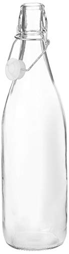 Amazon Brand - Solimo Silica Glass Bottle with Flip Cap, 1 Litre, Set of 2 (Transparent)