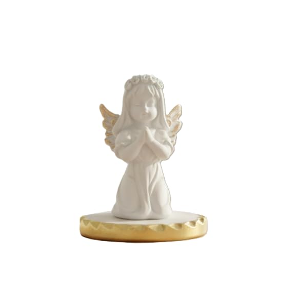 Image of Praying Baby Angel with Marble Base Premium Decorative Spiritual Marble Finish Showpiece with Folding Metal Stand for Home Decor, Living Room, Office Desk