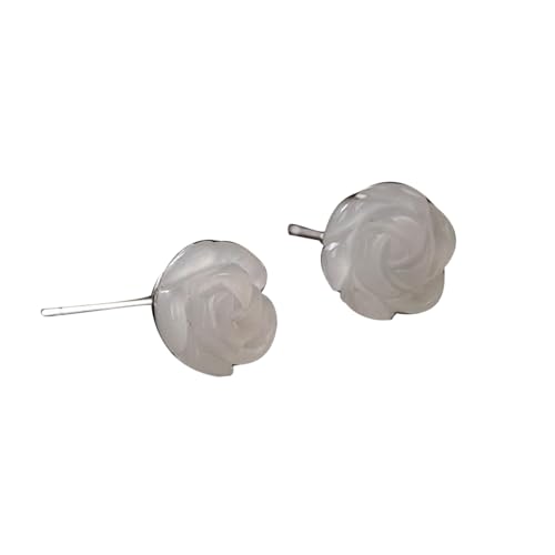 Boucles d'oreilles fleur rose argent S925 et jade blanc cadeau zen