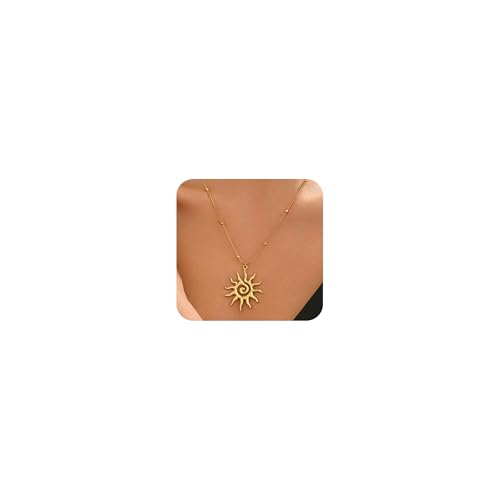 AVEKENY Sun Necklace for Women 18K Gold Plated Statement Long Sun Pendant Vintage Bohemian Spiral Beaded Snake Chain Necklace Trendy Mothers Day Birthday Gifts for Women Mom Grandma