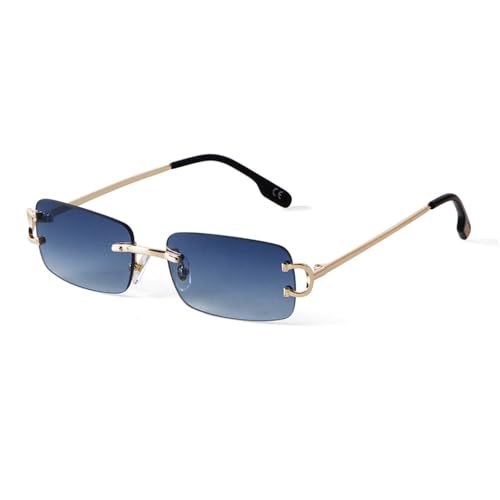 Lunettes de soleil rectangulaires roses sans bords UV400 pour hommes et femmes
