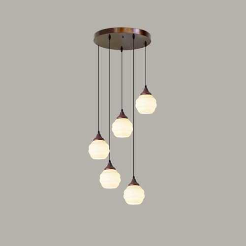 Lustre en bois et verre mid-century pour entrée et escalier