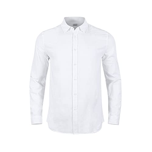 JEKAOYI Mens Casual Long Sleeve Cotton Linen Shirts Buttons Down Solid Plain Roll-Up Sleeve Summer Beach Shirts