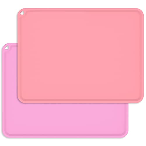 Image of Kids Placemats, Silicone Baby Placemats for Kids Toddler Children Reusable Non-Slip Table Mats Baby Food Mats for Restaurant (Pink&Light Purple)