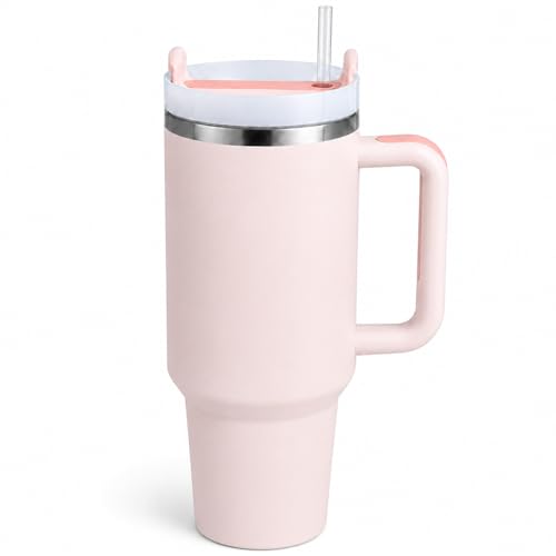 Image of Pandance 40 oz Tumbler with Handle, Tumbler with Lid and Straw(Rose Quartz)