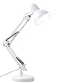 XXRBB LED Desk Lamp Adjustable Swing Arm with Clamp, 3 Lighting Eye-Caring Modes, Architect Table Lamp Bedroom Bedside Lamp, White