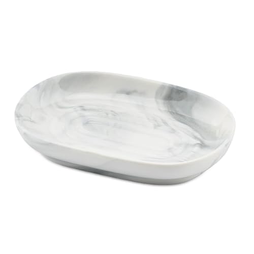 Anti Slip Ceramic Soap Dish – Marble Soap Dishes for Bathroom, Soap Tray Dish for Shower, Kitchen and Sink – Keep Soap Dry & Easy Cleaning – Moisture Proof and Mold Proof Soap Holder (Grey)