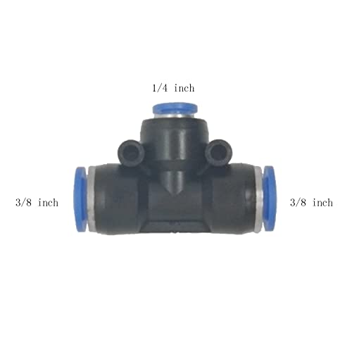 5 Pcs 3/8" X 1/4"X 3/8" Pneumatic T Shaped 3 Way Tube Reducer Connector ,Quick Push To Connect Tee Fitting #TOP1