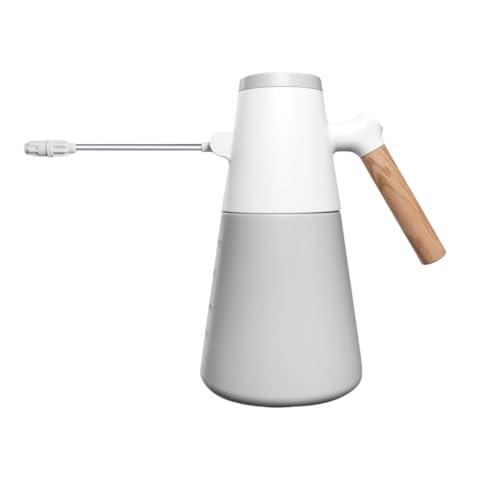 Electric Plant Mister with 180° Adjustable Long Nozzle, 2 Spray Modes, Battery Operated Garden Sprayer for Indoor Outdoor Plants – Minimalist White Design with Wood Grain Handle