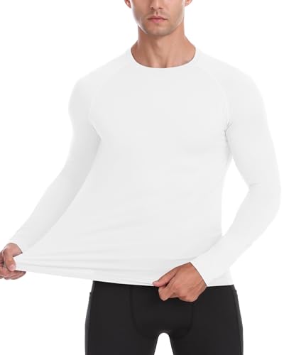 Eobekee EBK0104165_12_WHITE_US:XL Mens Thermal Long Sleeve Shirt - Compression Tight Shirts Winter Base Layer Tops Running Sports Hunting Workout Undershirt White thumb #2