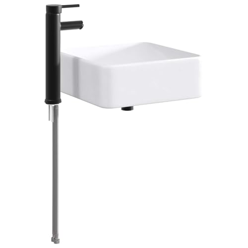 Lavabo de baño negro mate antihuellas con grifo para evitar salpicaduras 7