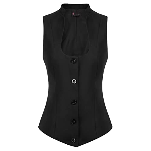 KANCY KOLE Damen Ärmellos Gilet U-Ausschnitt Jacke Geometrischer Saum Stehkragen Weste für Kleider Abendkleid Business Uniform Tank Hemdbluse KCE02178-1_S