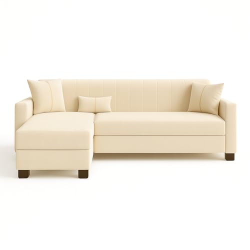 Image of SOCOZI Averique 4 Seater LHS L Shape Sofa Set |Premium Leatherette Upholstery | Modern Design | Plush Comfort Cushions for Living Room (Cream)