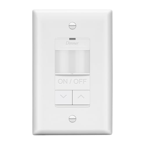LIDER Motion Sensor Dimmer Switch for Dimmable 200W LED/CFL Lights 3-Way 120V No Neutral Required No Ground Required Wall Plate Included New Version UL Listed Thermoplastic Matte White