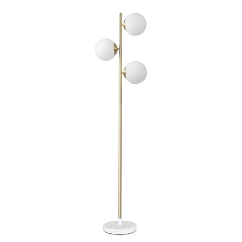 Image of HarvestLand SphereRise Brass Floor Lamp - Modern Globe Floor lamp, Floor Lamps for Living Room, 3-Light Brass Floor lamp with Solid Base, Standing lamp for Living Room Decor, Bedroom & Office